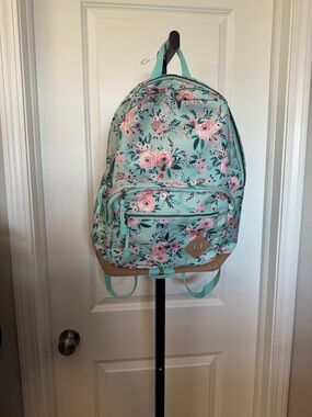 Floral Mint Green Backpack with Pink Rose Print